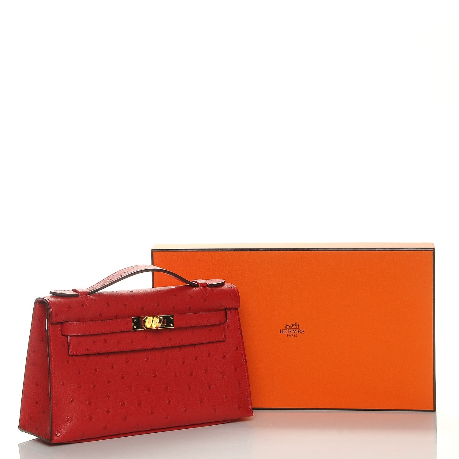 Hermes Ostrich Kelly Pochette Rouge Vif 22 of 23