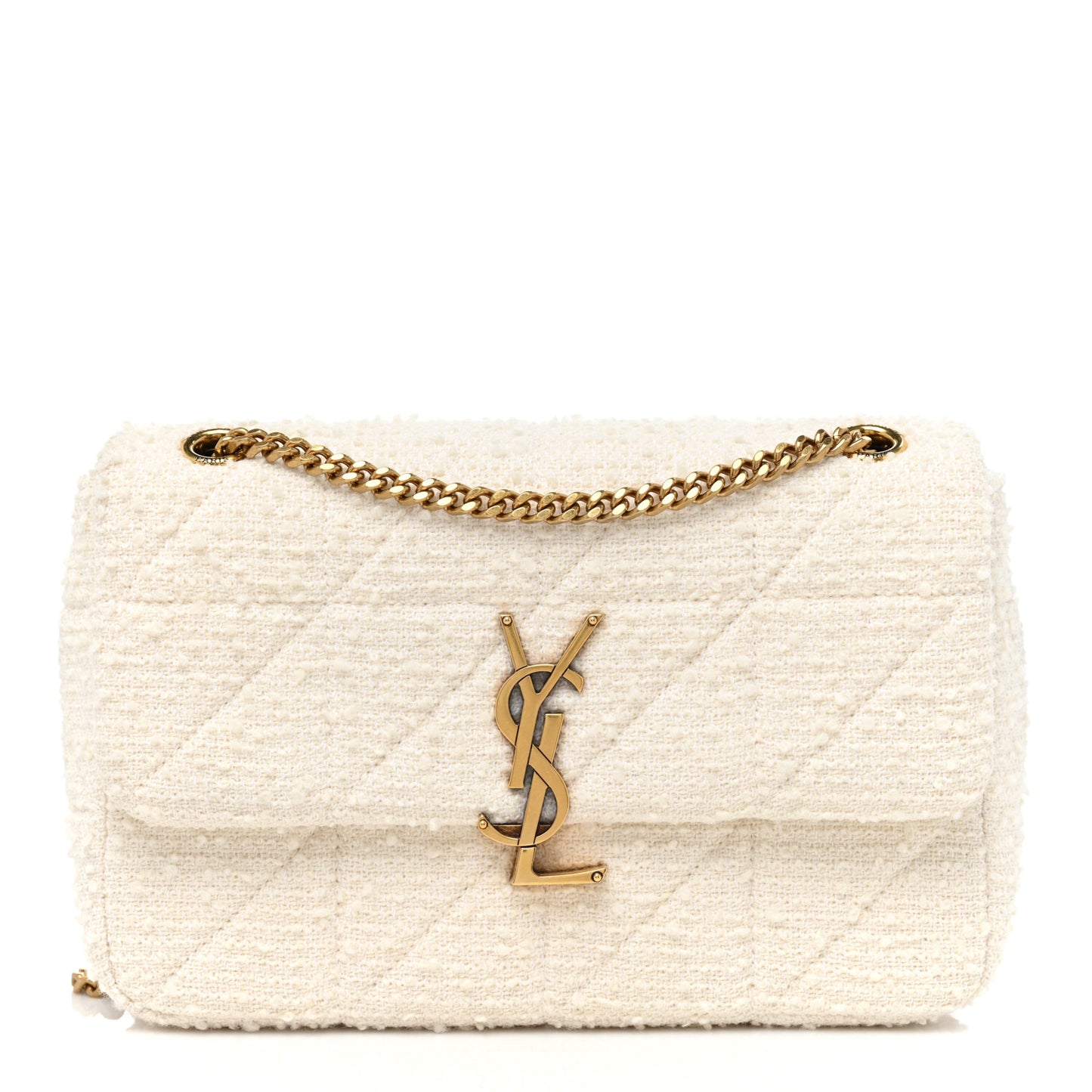 Boucle Tweed Patchwork Monogram Medium Jamie Baguette Craie
