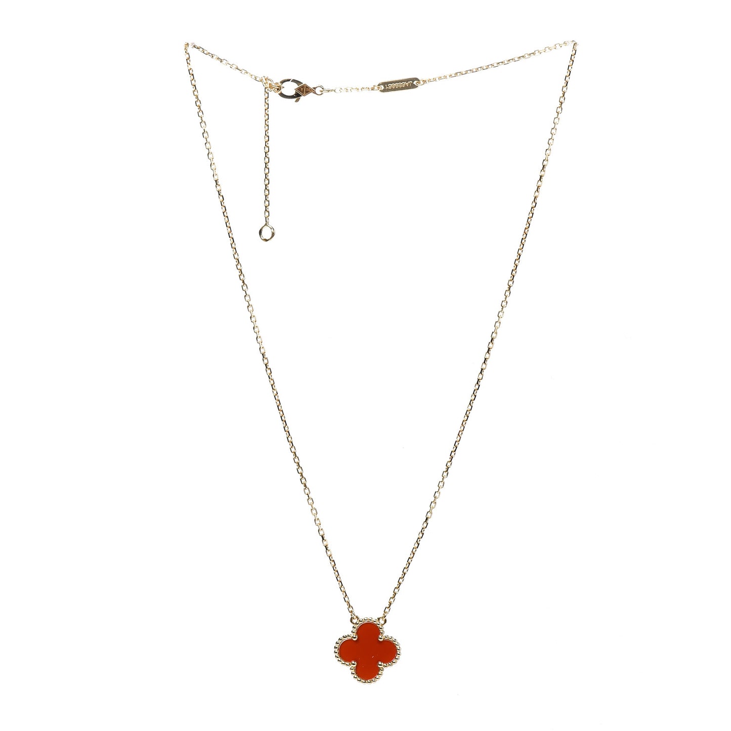 18K Yellow Gold Carnelian Vintage Alhambra Pendant Necklace