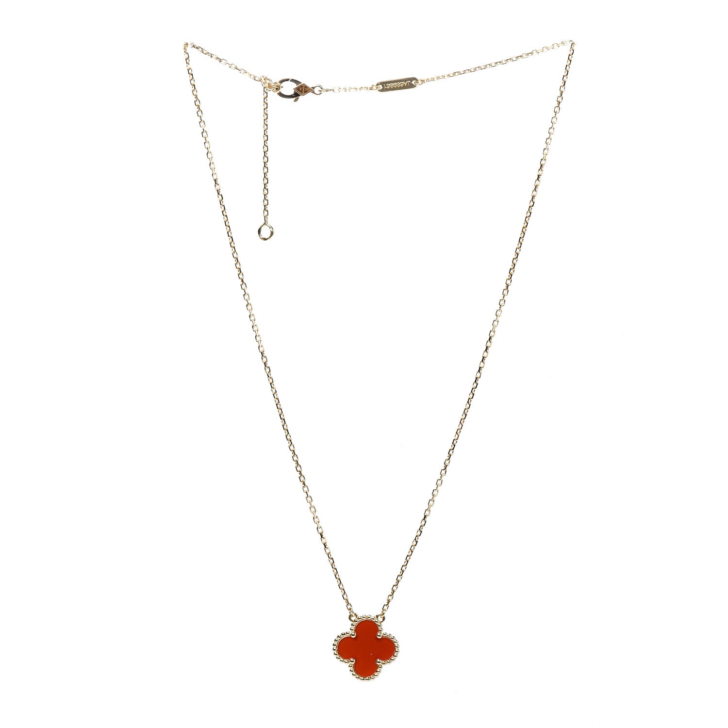 Van Cleef & Arpels 18K Yellow Gold Carnelian Vintage Alhambra Pendant Necklace 3 of 4