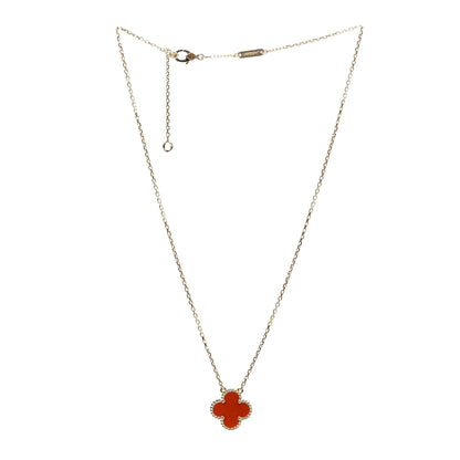 Van Cleef & Arpels 18K Yellow Gold Carnelian Vintage Alhambra Pendant Necklace 3 of 4
