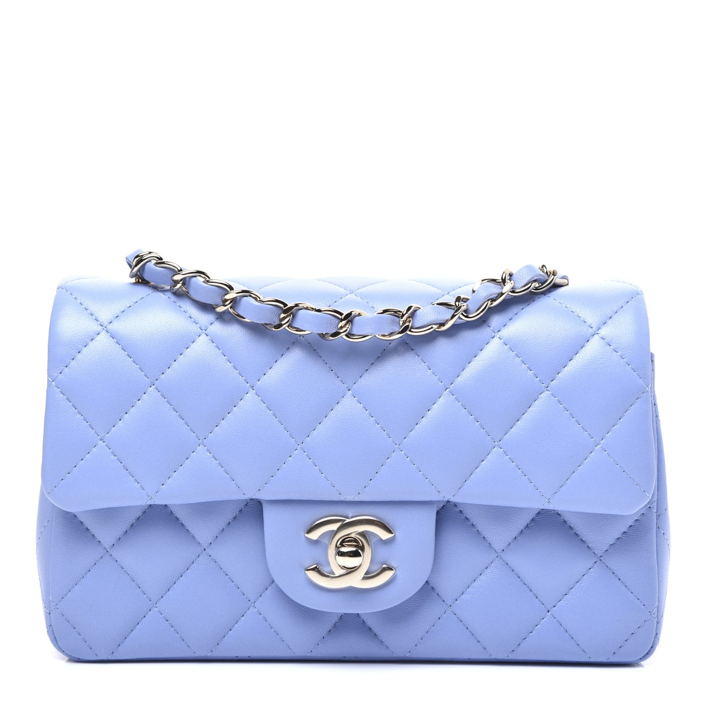 Lambskin Quilted Mini Rectangular Flap Light Blue