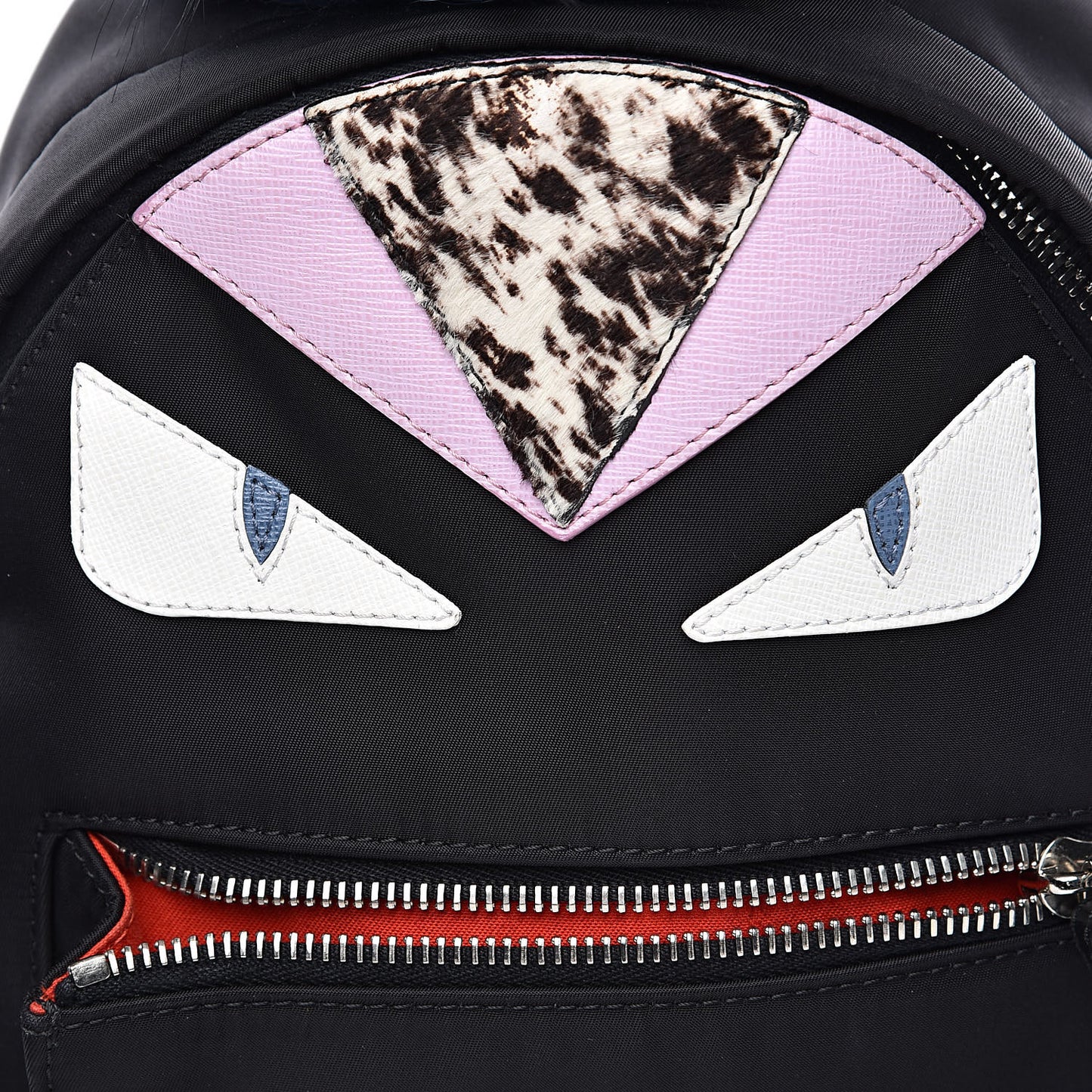 Nylon Vitello Fox Goat Fur Monster Eyes Mini Backpack Black Multicolor Sky