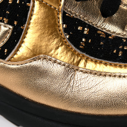 Chanel Satin Lambskin Fabric Tweed CC High Top Sneakers 37.5 Black Gold 9 of 10