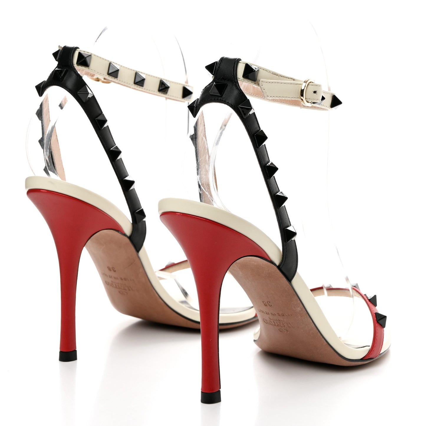 Nappa Rockstud Ankle Strap 100mm Sandals 38 Rosso Valentino White Black