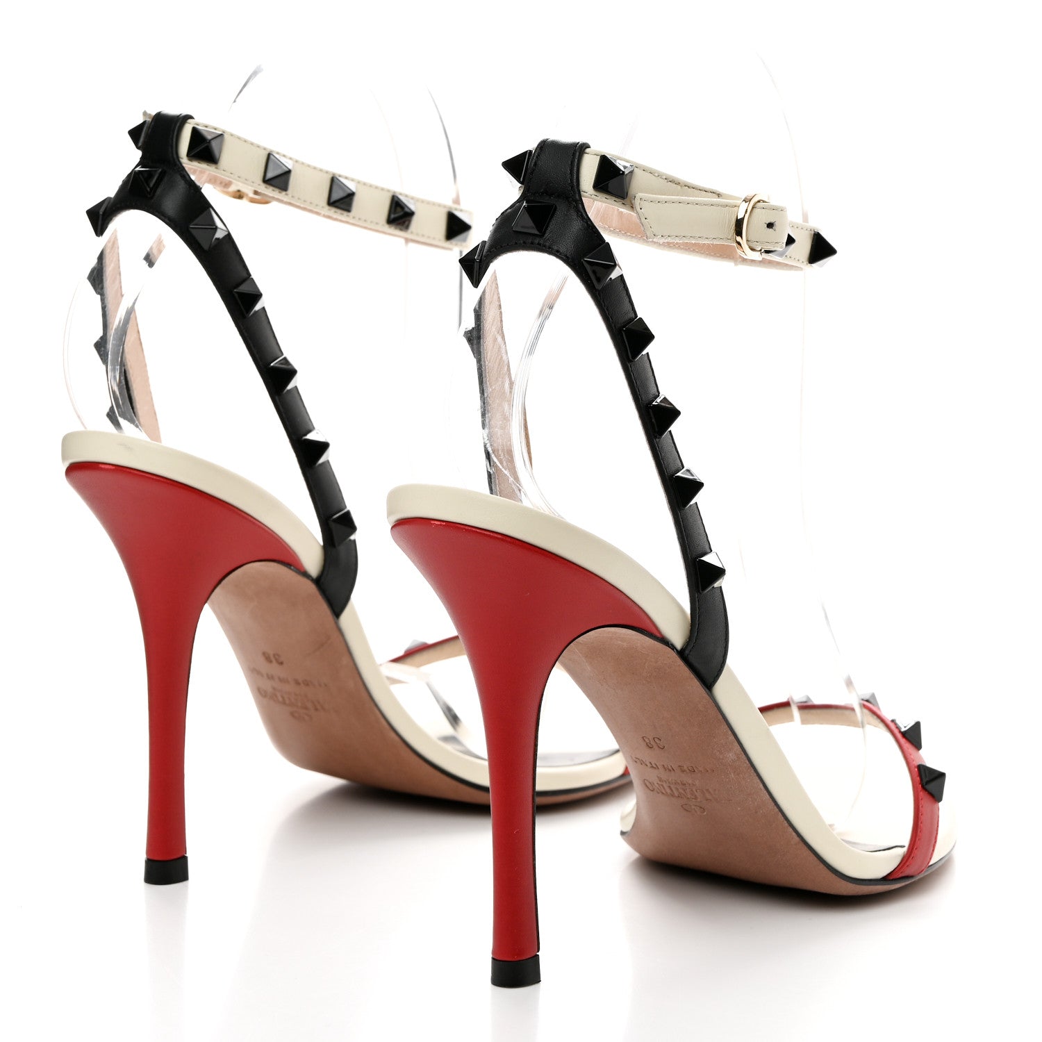 Valentino Garavani Nappa Rockstud Ankle Strap 100mm Sandals 38 Rosso Valentino White Black 4 of 8