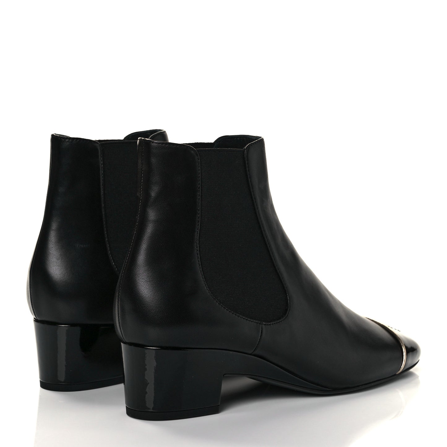 Lambskin Patent Cap Toe Short Ankle Boots 37.5 Black