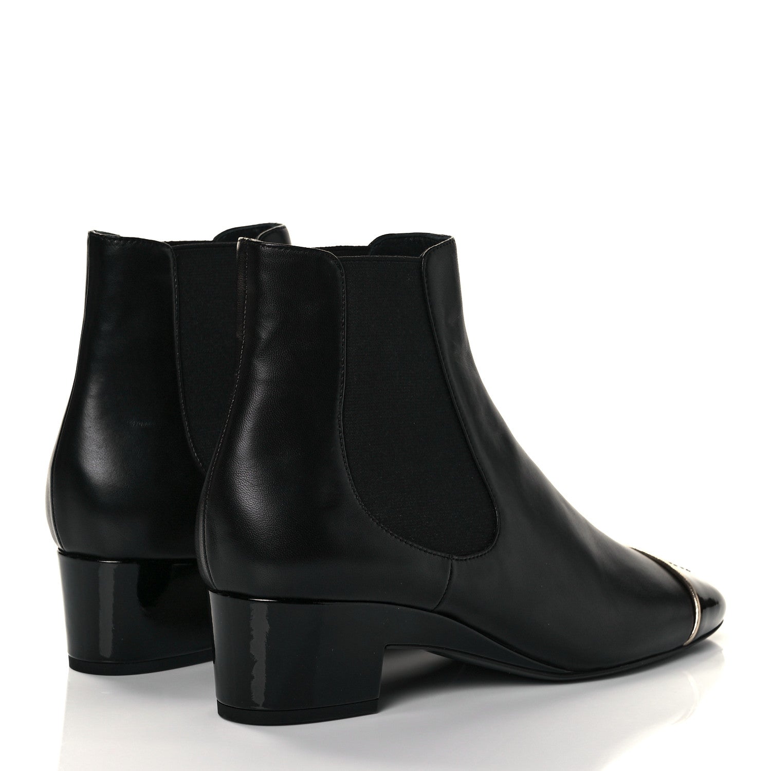 Chanel Lambskin Patent Cap Toe Short Ankle Boots 37.5 Black 4 of 8