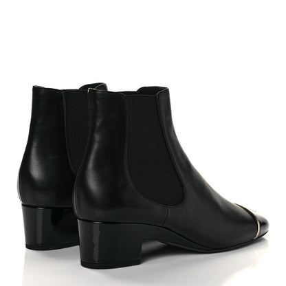 Chanel Lambskin Patent Cap Toe Short Ankle Boots 37.5 Black 4 of 8
