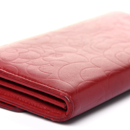 Chanel Lambskin Camellia Embossed Flap Wallet Red 14 of 21
