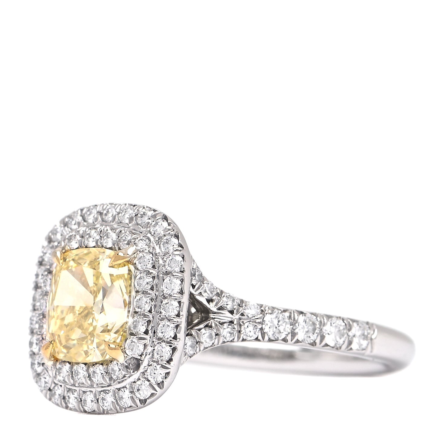 Platinum 18K Yellow Gold Yellow Diamond 1.10ct Soleste Cushion Cut Engagement Ring 47 4