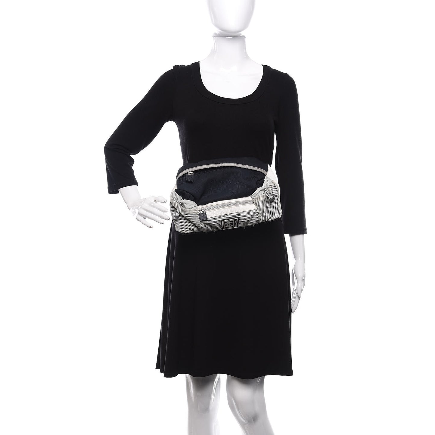 Nylon Mesh Sport Belt Bag Navy White