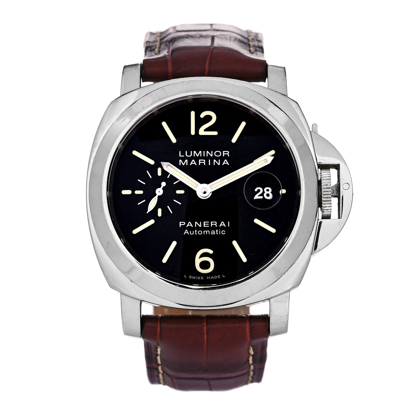 Stainless Steel Alligator 45mm Luminor Marina Automatic Watch Black PAM00104