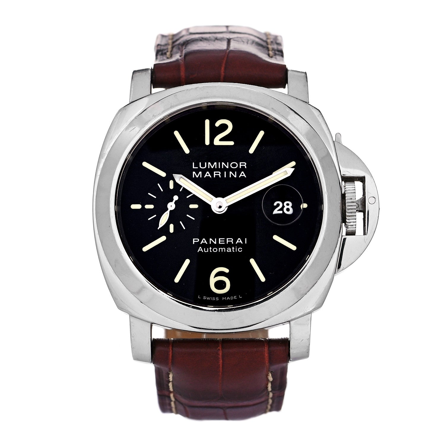 Panerai Stainless Steel Alligator 45mm Luminor Marina Automatic Watch Black PAM00104 1 of 5