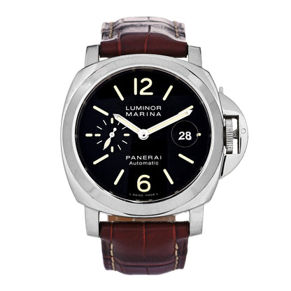 Panerai Stainless Steel Alligator 45mm Luminor Marina Automatic Watch Black PAM00104 1 of 5