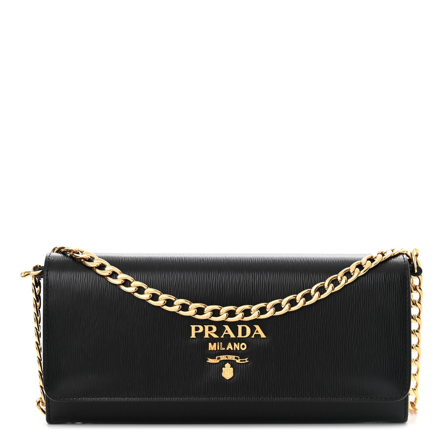 Prada Vitello Move Metal Oro Chain Wallet Black 1 of 10