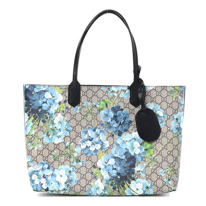 Gucci GG Supreme Monogram Blooms Medium Reversible Tote Beige Blue Navy 1 of 12