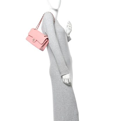 Chanel Caviar Chevron Quilted Small Double Flap Pink 2 of 11