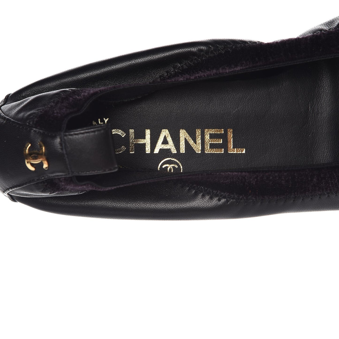 Lambskin Elastic Camellia Ballerina Flats 36.5 Black