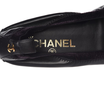 Chanel Lambskin Elastic Camellia Ballerina Flats 36.5 Black 7 of 10
