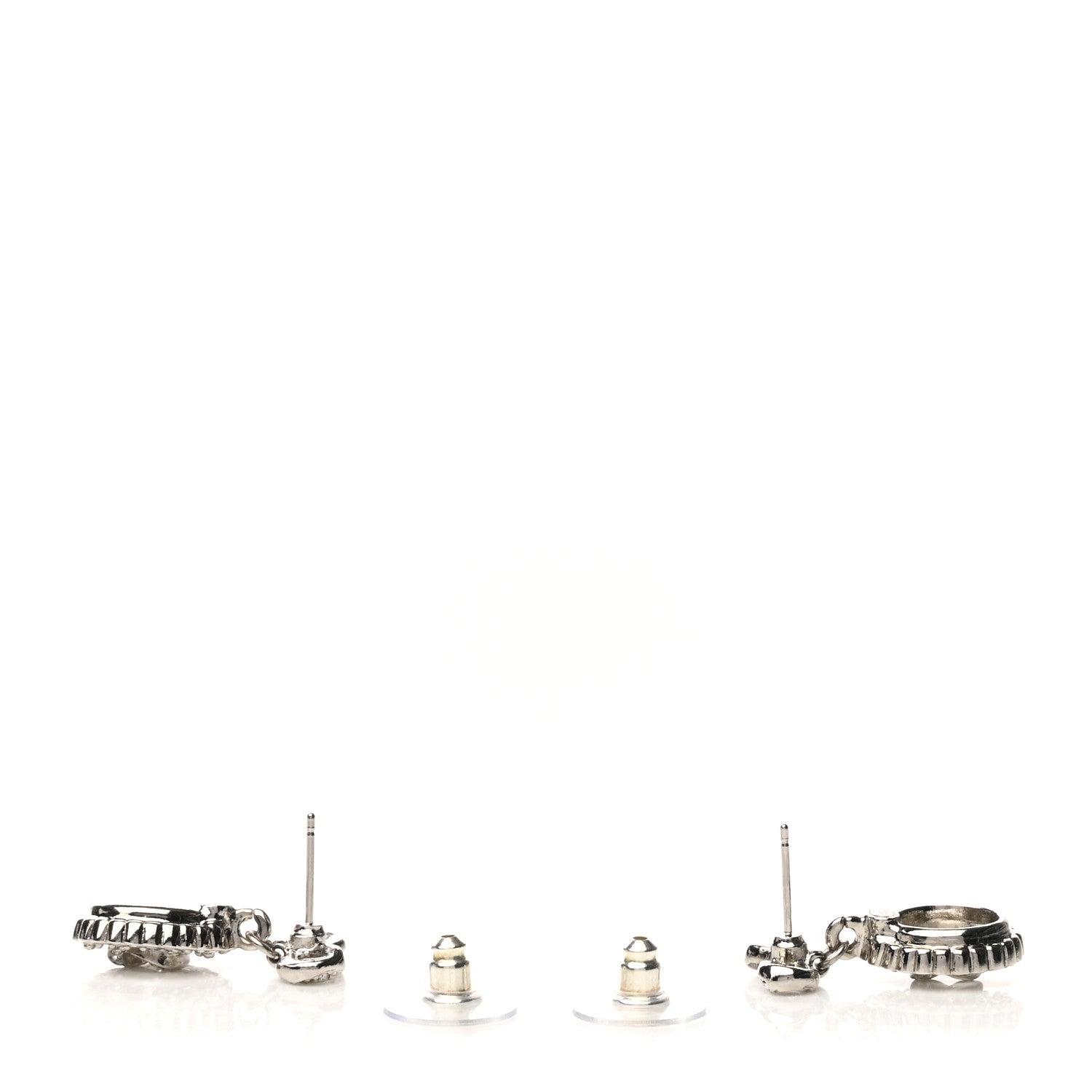 Chanel Crystal CC Bow Round Drop Earrings Silver 3 of 5