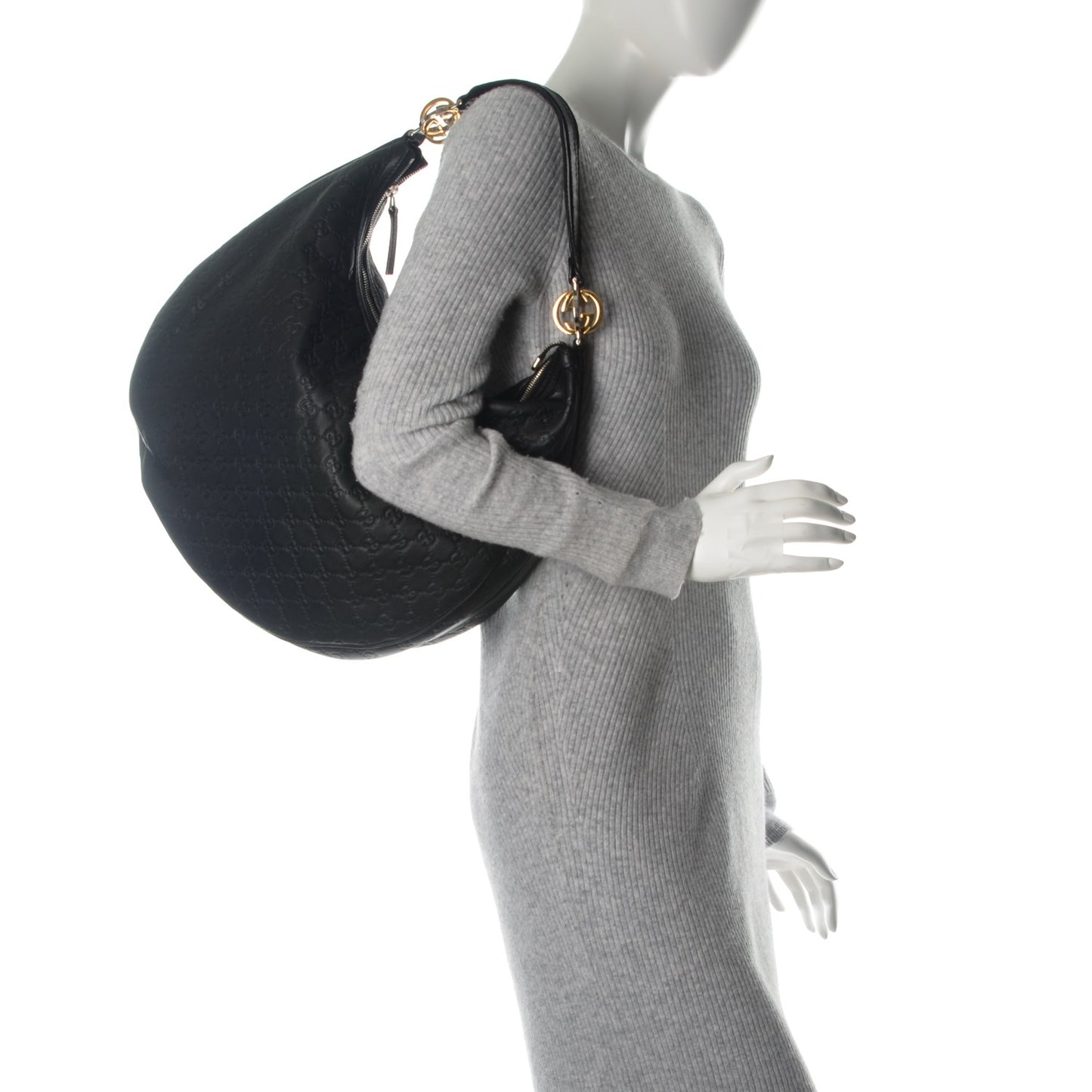 Guccissima Large GG Twins Hobo Black