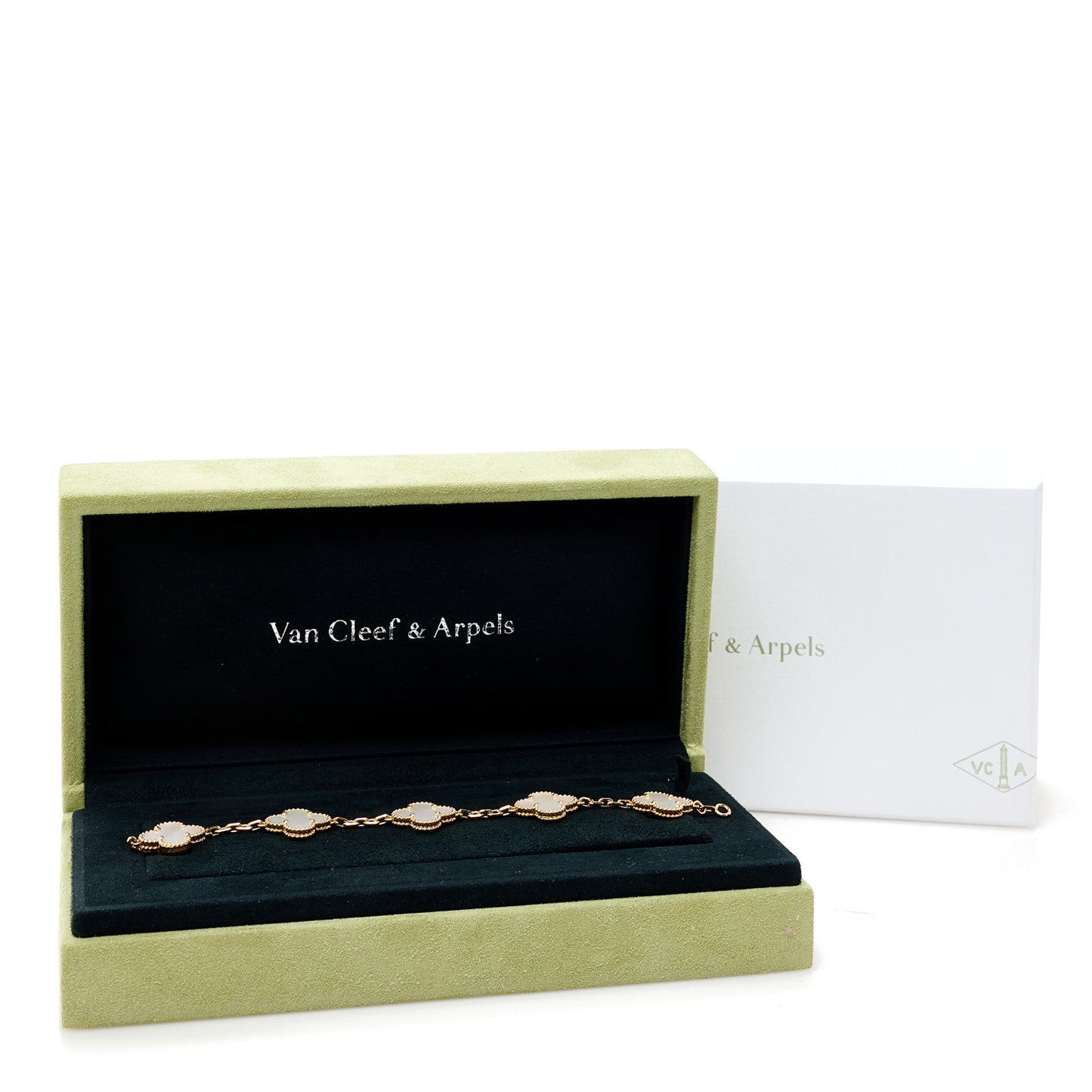 18K Yellow Gold Mother of Pearl 5 Motifs Vintage Alhambra Bracelet
