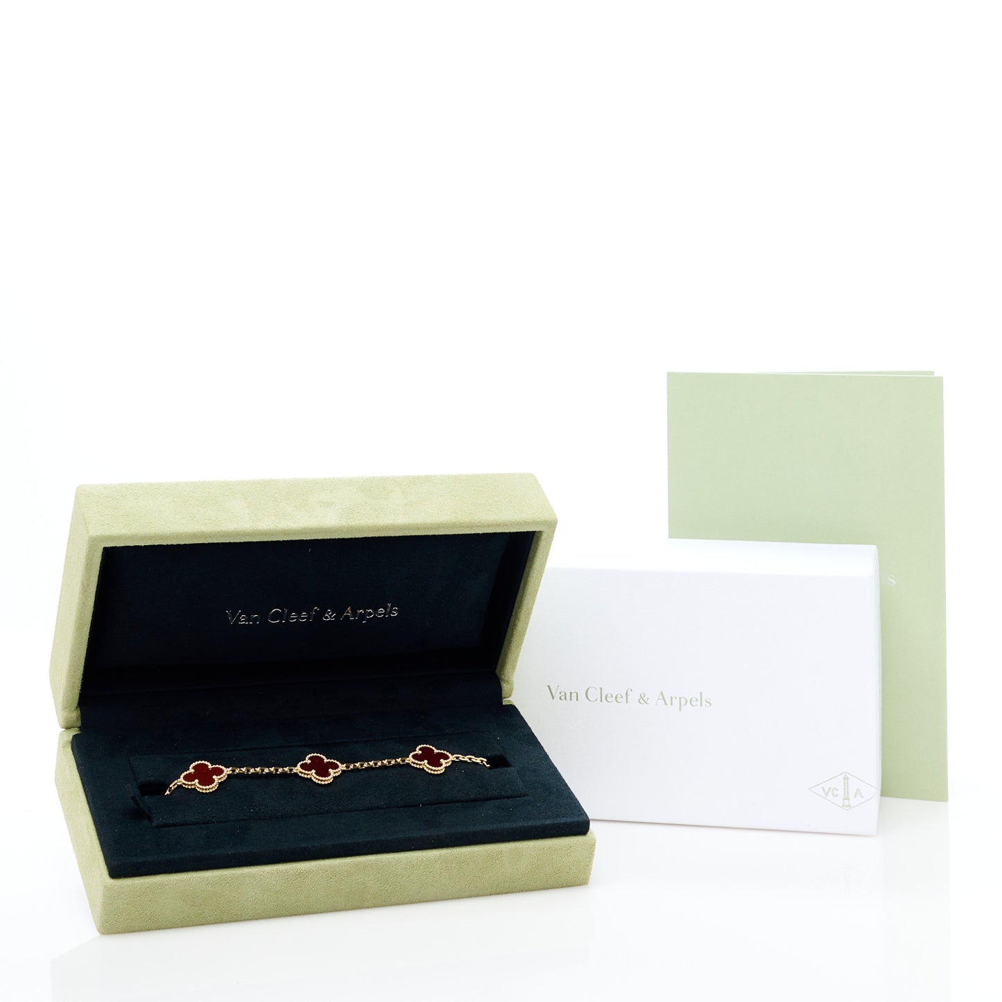 18K Yellow Gold Carnelian 5 Motifs Vintage Alhambra Bracelet
