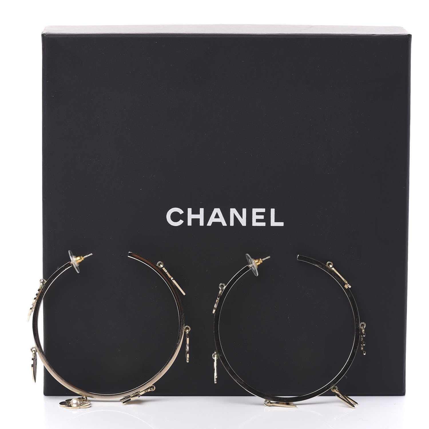 Chanel Logo Charms Hoop Earrings Light Gold 5 of 5