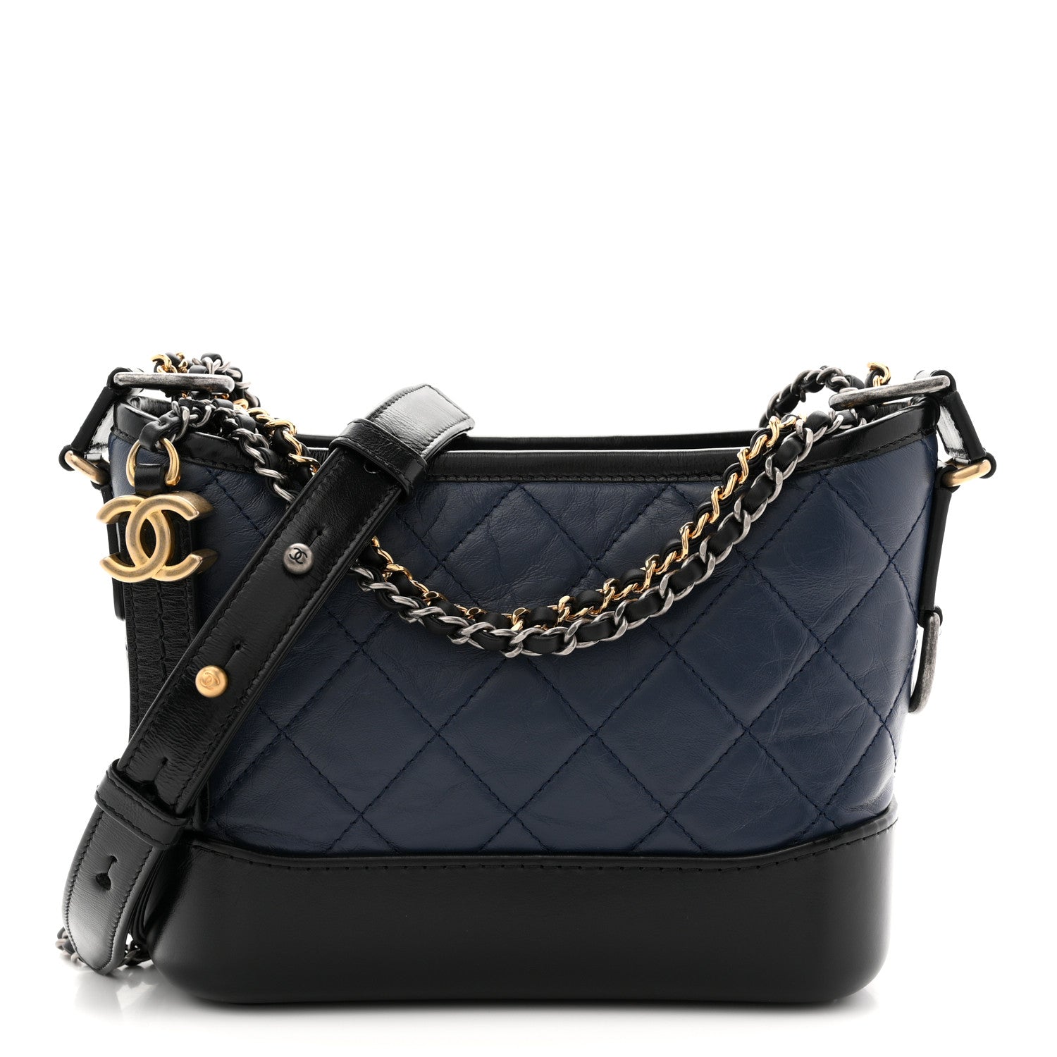 Chanel Aged Calfskin Quilted Small Gabrielle Hobo Navy Black 1 of 11