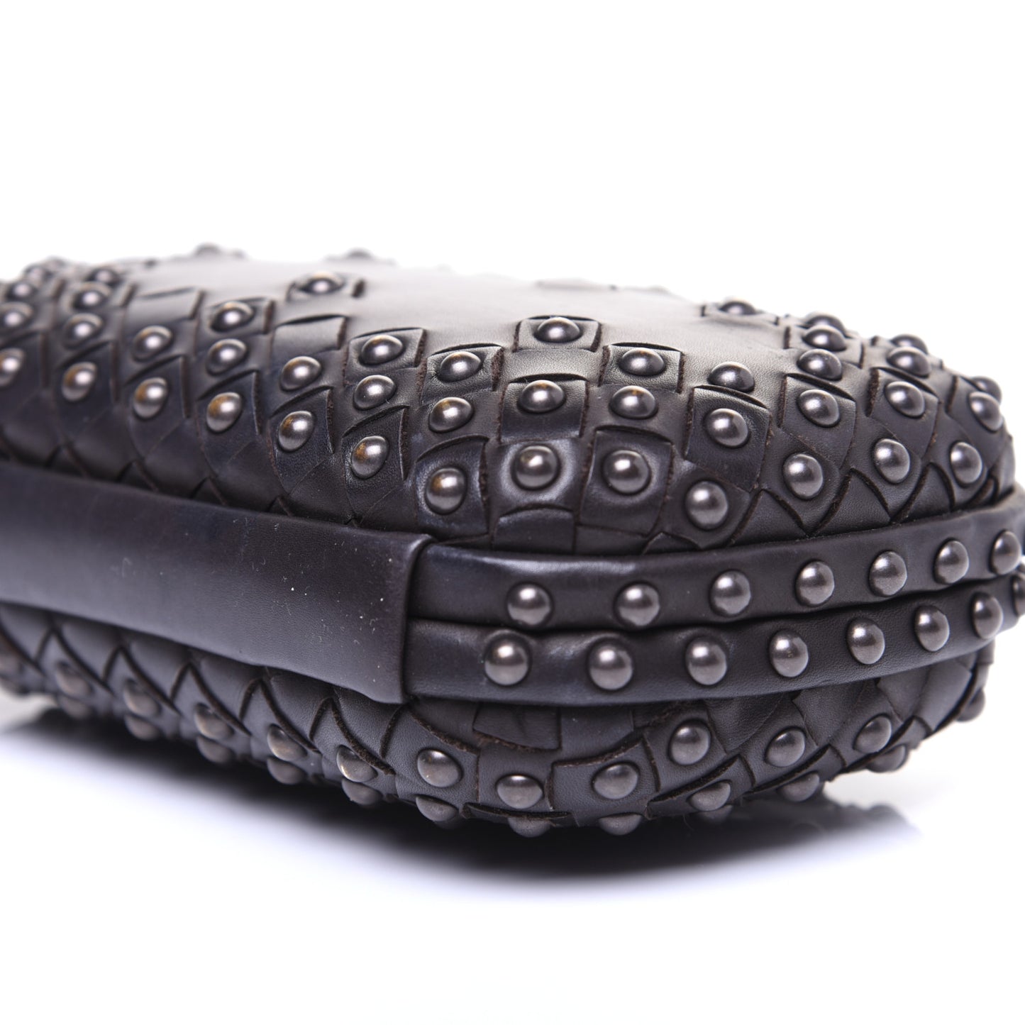 Waxy Nappa Intrecciato Knot Studded Clutch Black