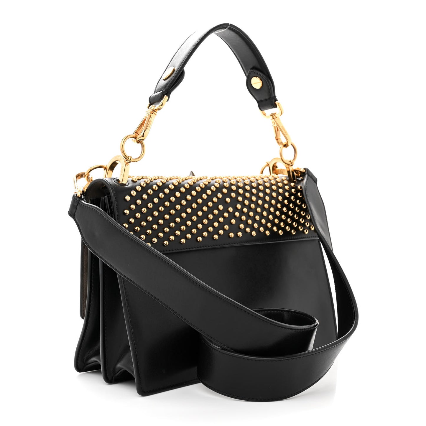 Vitello Liberty Lucido Metal Studded Monster Eyes Studded Kan I Shoulder Bag Black