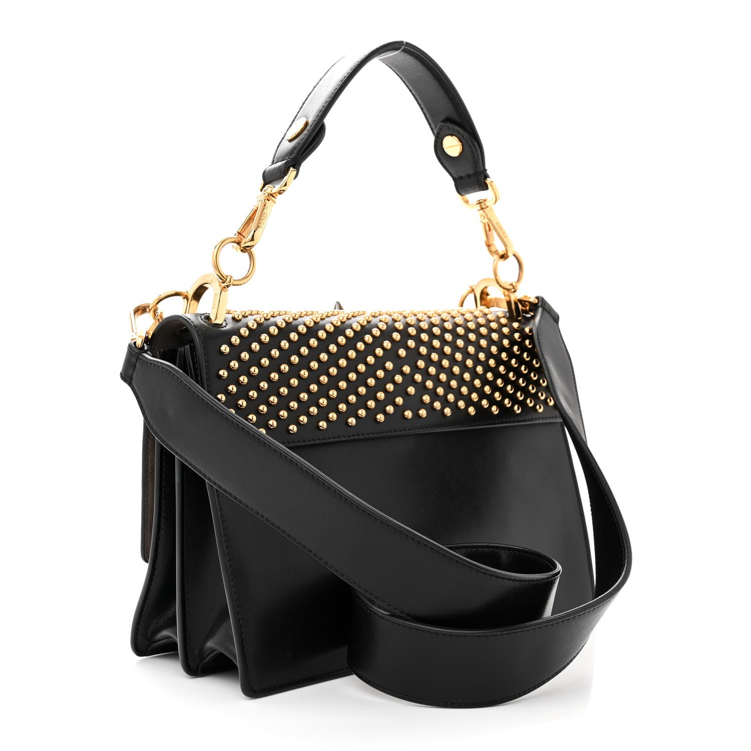 Fendi Vitello Liberty Lucido Metal Studded Monster Eyes Studded Kan I Shoulder Bag Black 3 of 15