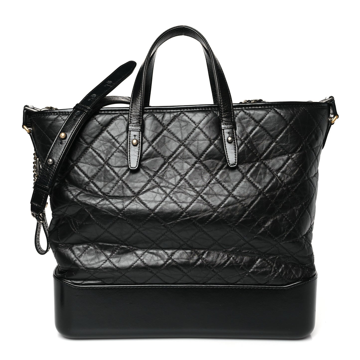 Aged Calfskin Quilted Large Gabrielle Shopping Tote Black