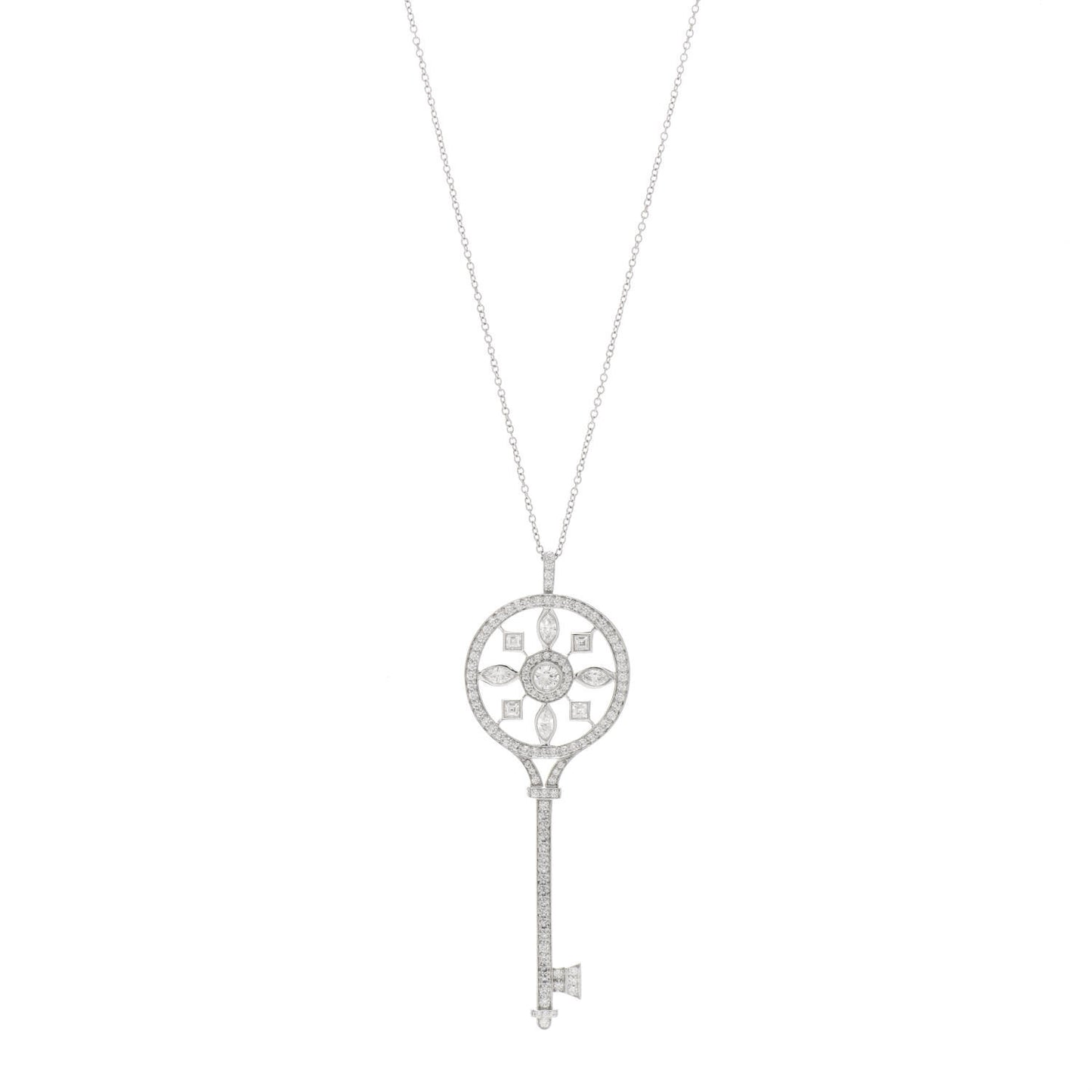 Platinum Diamond Kaleidoscope Key Pendant Necklace