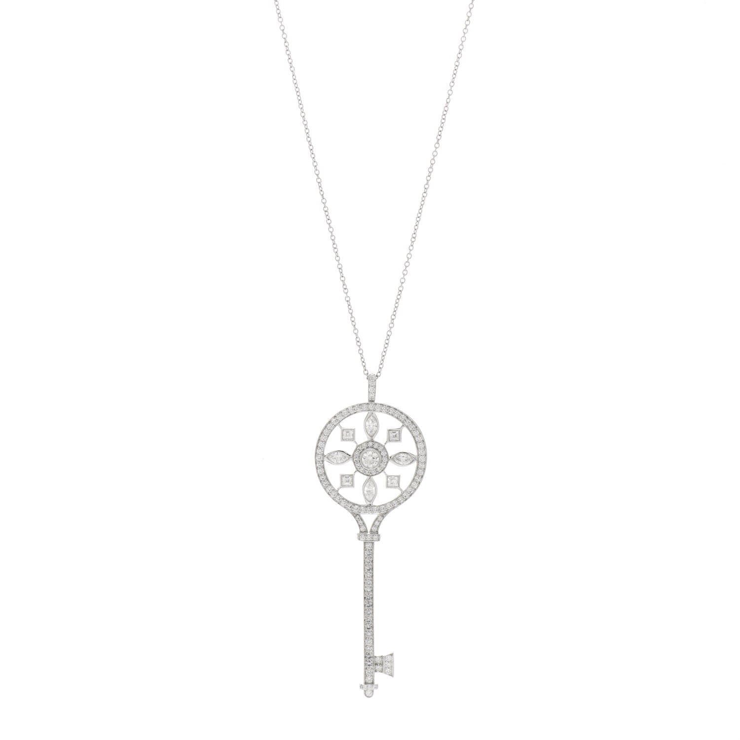 Tiffany Platinum Diamond Kaleidoscope Key Pendant Necklace 1 of 4