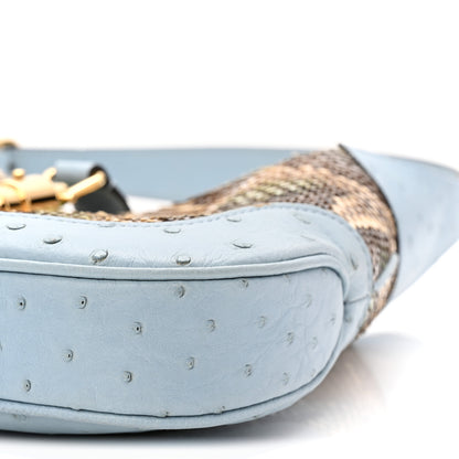 Gucci Snakeskin Ostrich Calfskin Small Jackie 1961 Hobo Blue Multicolor 9 of 10