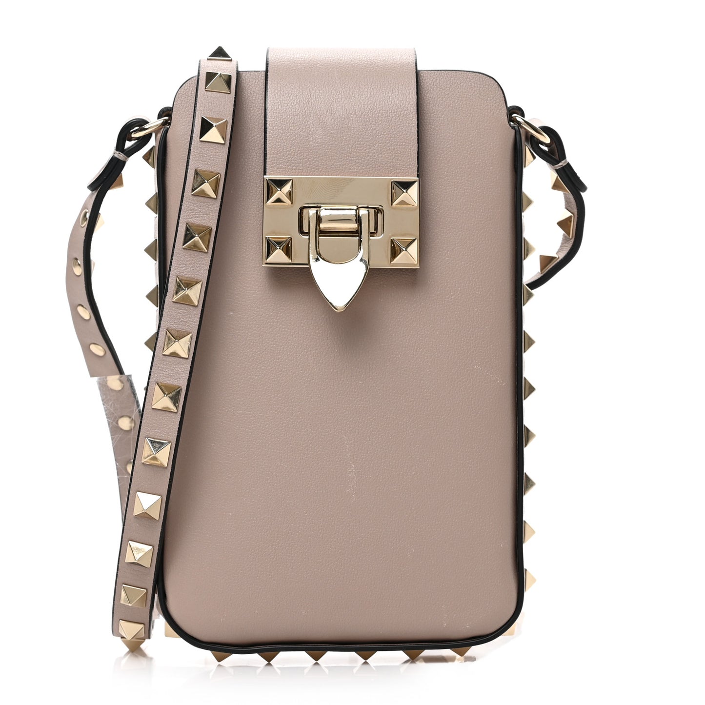 Calfskin Rockstud Phone Case Crossbody Poudre