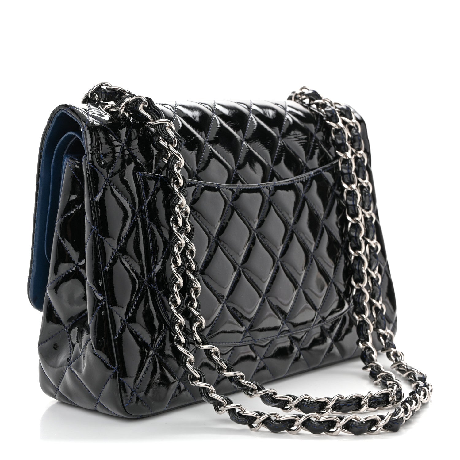 Chanel Patent Quilted Jumbo Double Flap Dark Blue 3 of 10