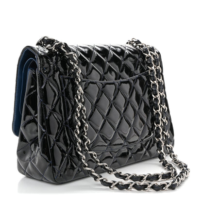 Chanel Patent Quilted Jumbo Double Flap Dark Blue 3 of 10