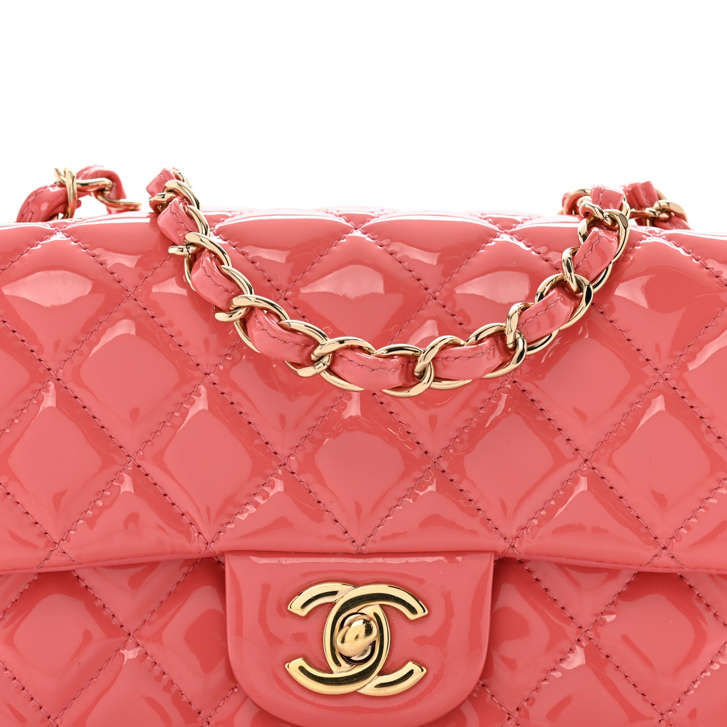 Patent Calfskin Quilted Mini Rectangular Flap Pink