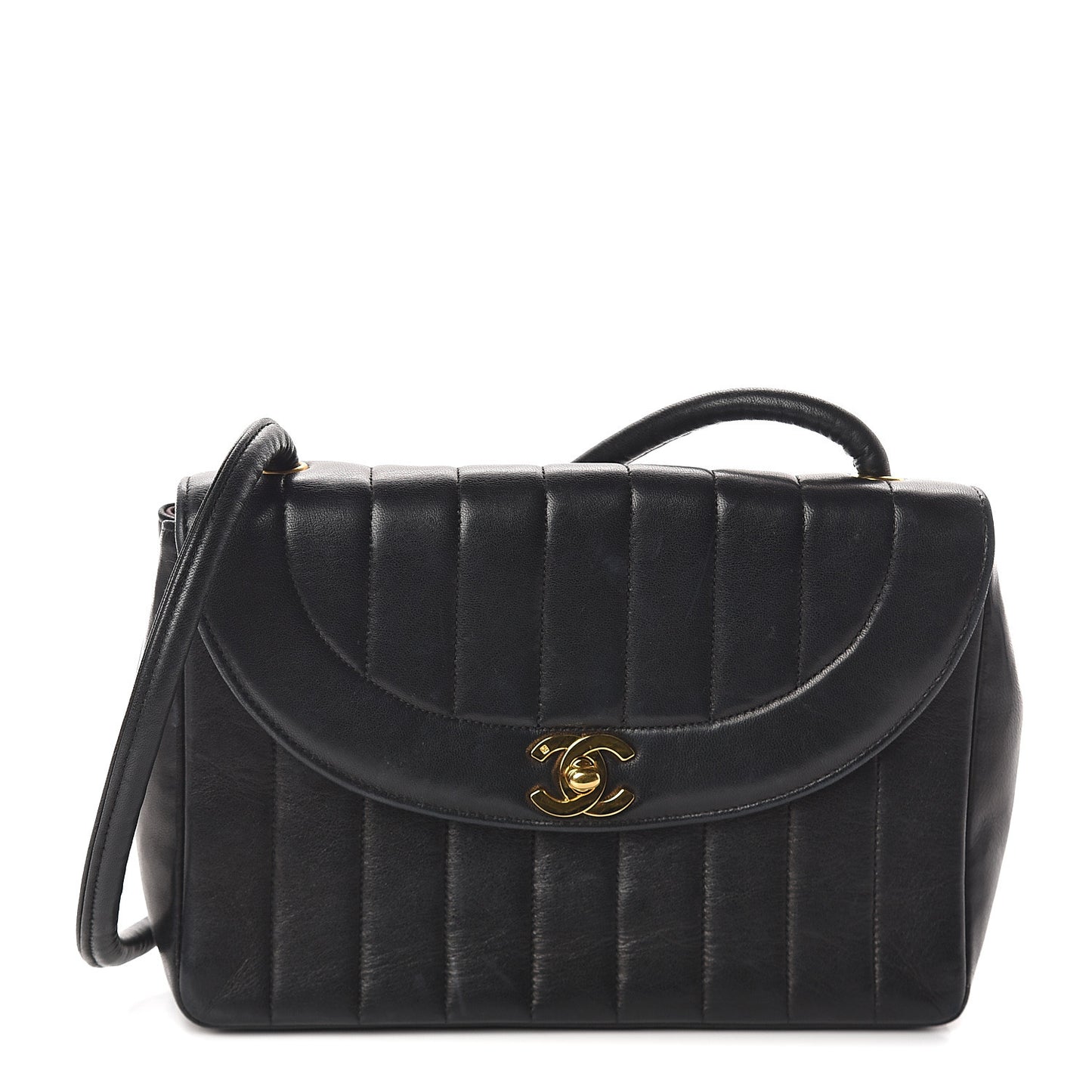 Lambskin Vertical Quilted CC Flap Shoulder Bag Black