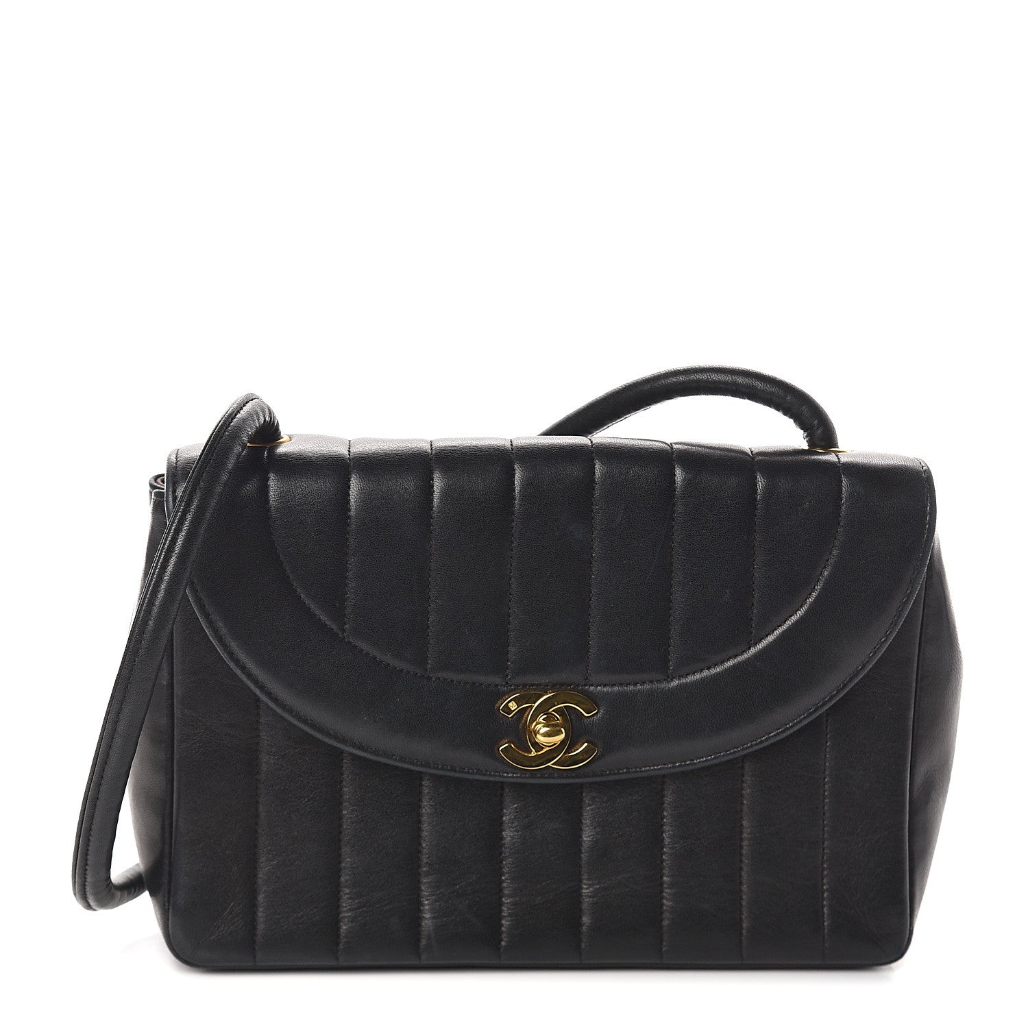 Chanel Lambskin Vertical Quilted CC Flap Shoulder Bag Black 1 of 9
