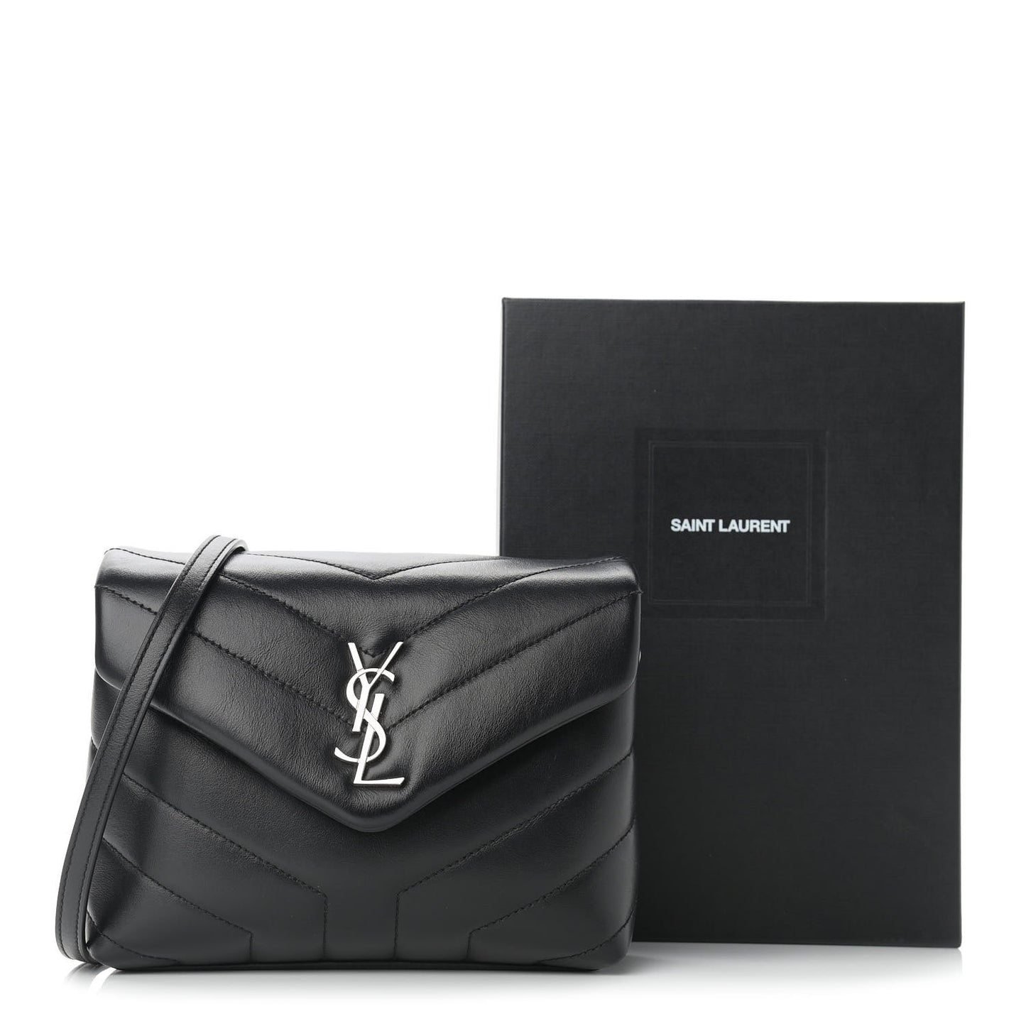 Calfskin Y Quilted Monogram Toy Loulou Crossbody Bag Black
