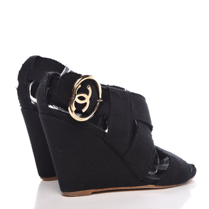 Chanel Canvas Heart CC Wedge Sandals 36.5 Black 4 of 18