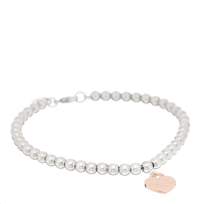 Tiffany Sterling Silver Rubedo 4mm Return To Tiffany Heart Tag Bead Bracelet 1 of 3
