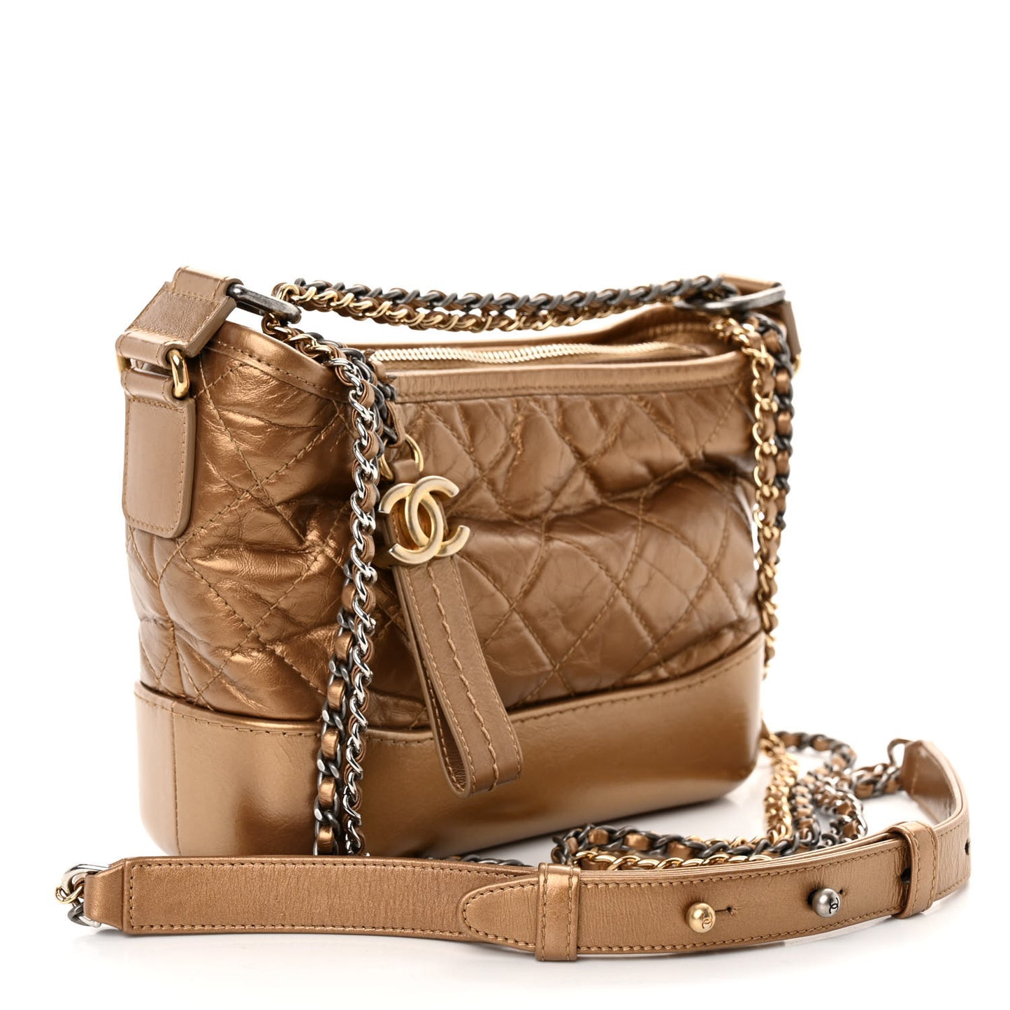 Metallic Aged Calfskin Quilted Small Gabrielle Hobo Bronze