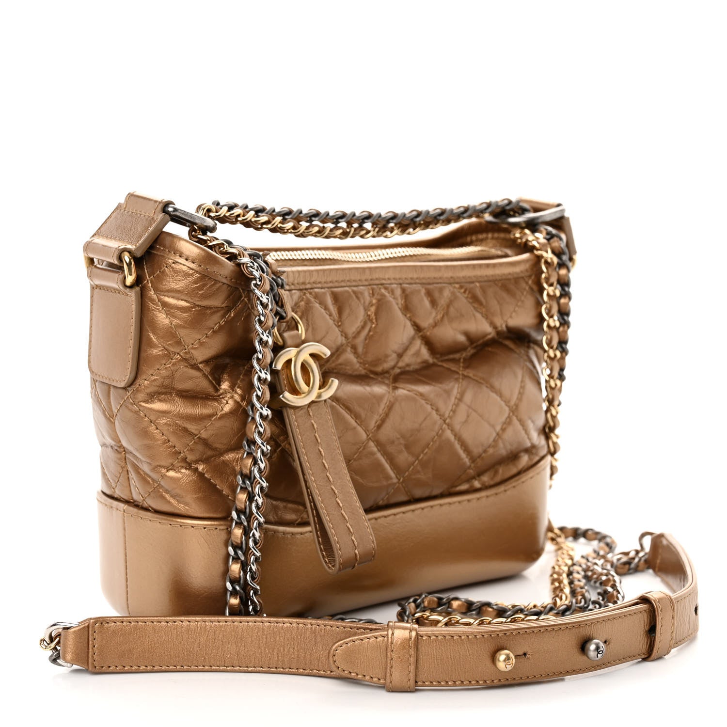 Chanel Metallic Aged Calfskin Quilted Small Gabrielle Hobo Bronze 3 of 10
