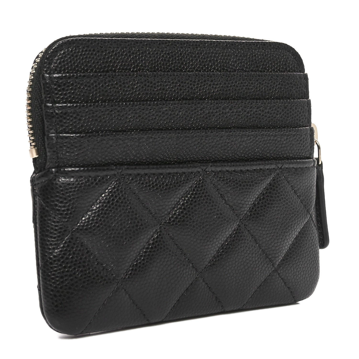 Chanel Caviar Quilted Crystal Zip Card Holder Wallet Black 3 of 9