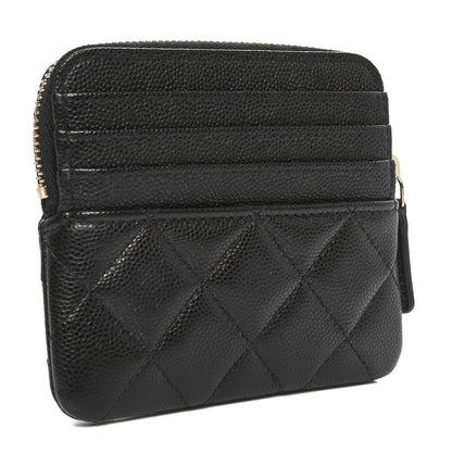 Chanel Caviar Quilted Crystal Zip Card Holder Wallet Black 3 of 9